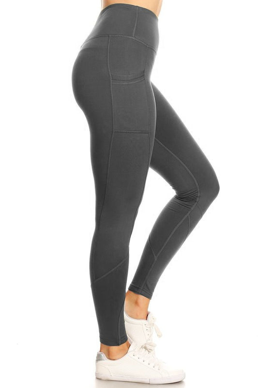 Grey fleece yoga pants with side pockets